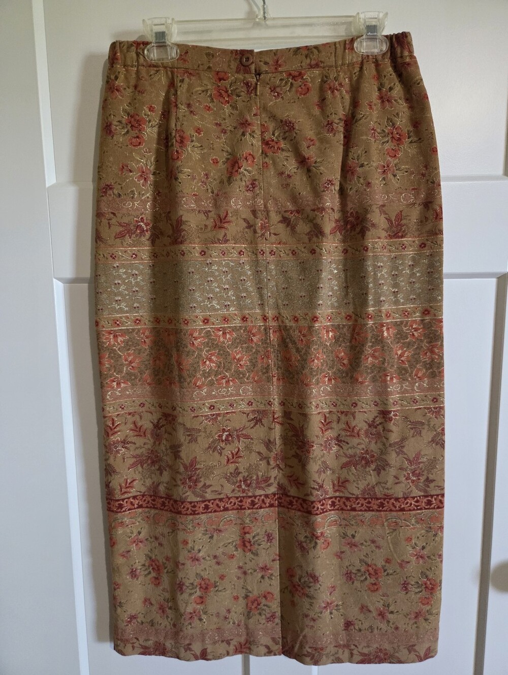 Orvis Tan Midi Skirt with Pink Floral Jacquard - Picture 2 of 6